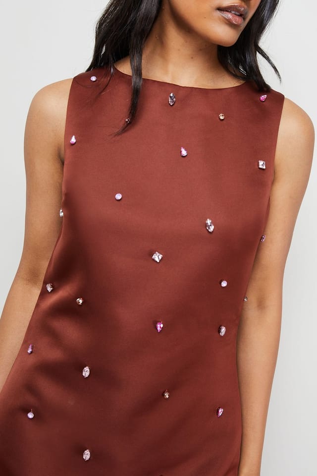 Warehouse Warehouse Women's Embellished Structured Sleeveless Sequin Mini Dress in Brown - 2