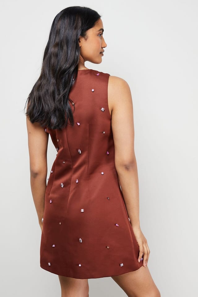 Warehouse Warehouse Women's Embellished Structured Sleeveless Sequin Mini Dress in Brown - 3
