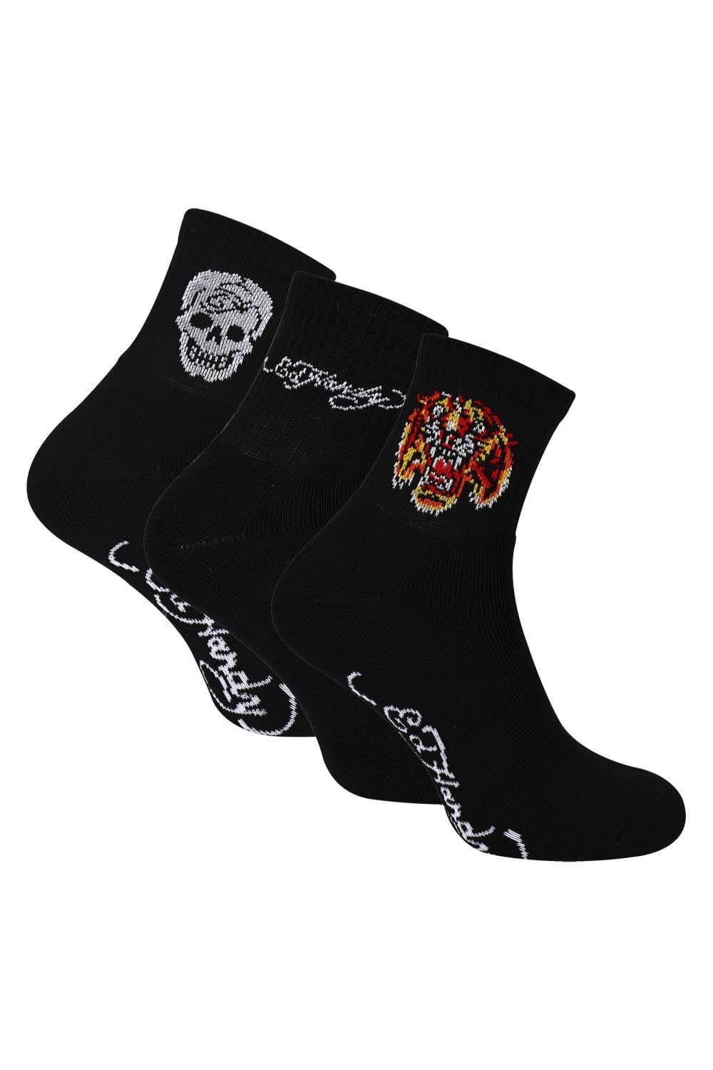 Ed Hardy Ed Hardy Men's 3 Pairs Men Black Quarter Crew Breathable Socks