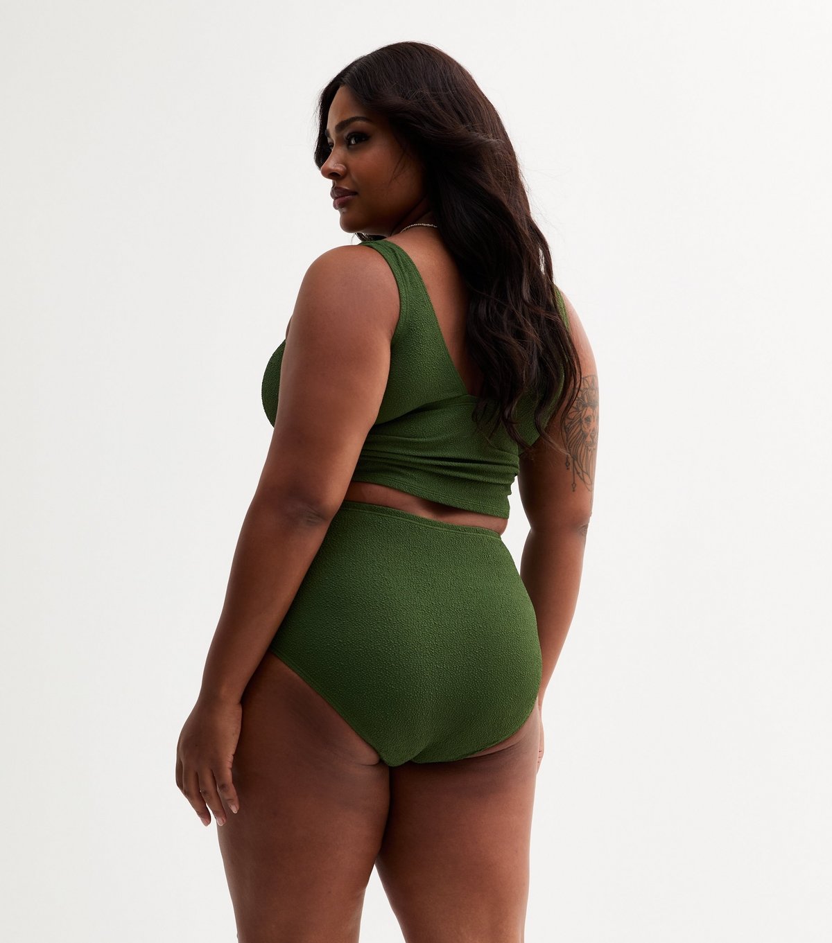 New Look Women's Plus Size Khaki Textured Adjustable Tankini Curves New Look - 4