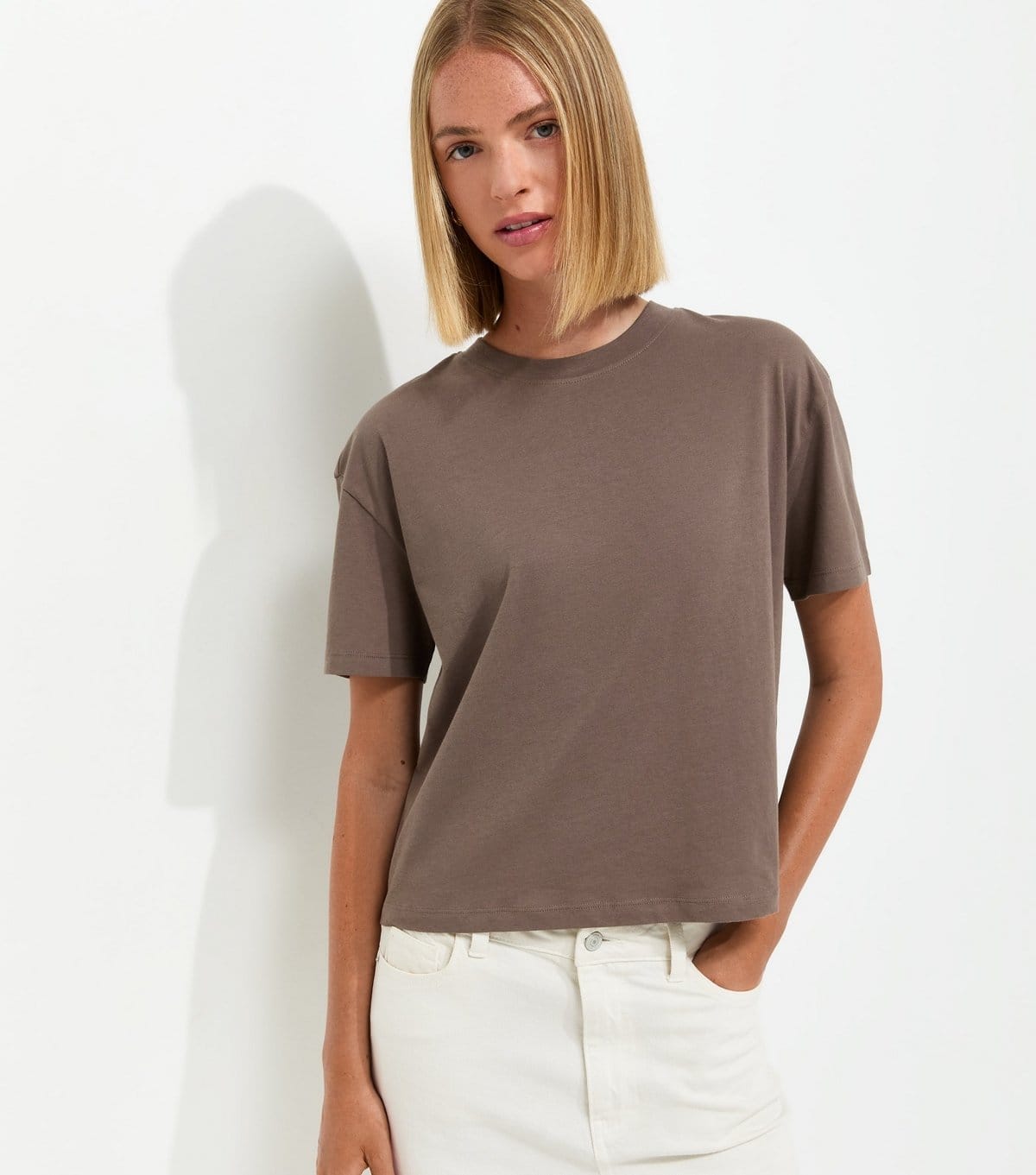New Look Light Brown Cotton Boxy T-Shirt