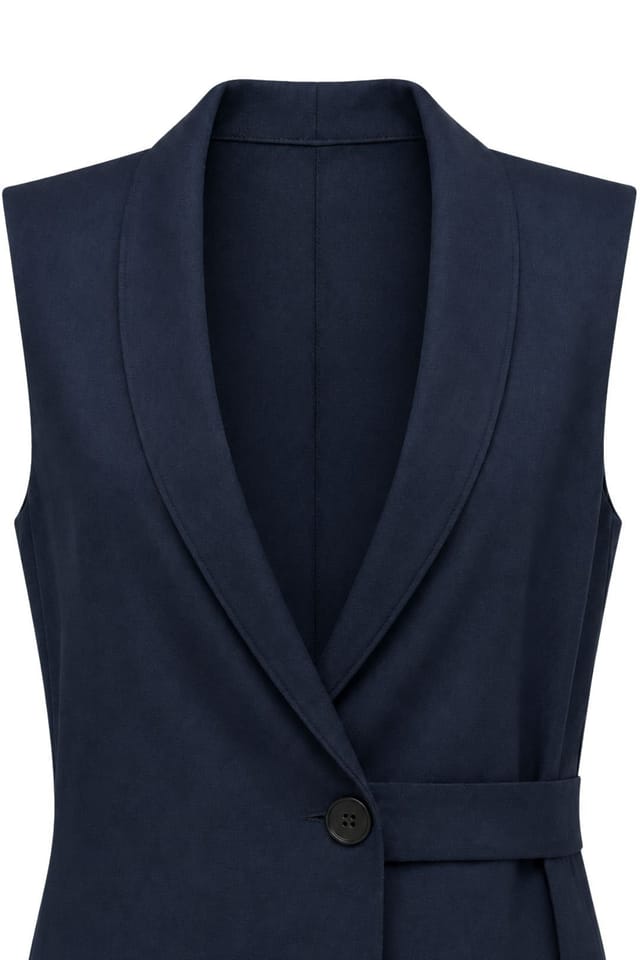MixRay MixRay Women's Belted Cotton-linen Waistcoat in Navy - 2