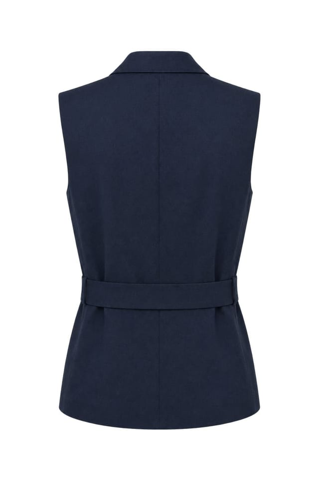 MixRay MixRay Women's Belted Cotton-linen Waistcoat in Navy - 3