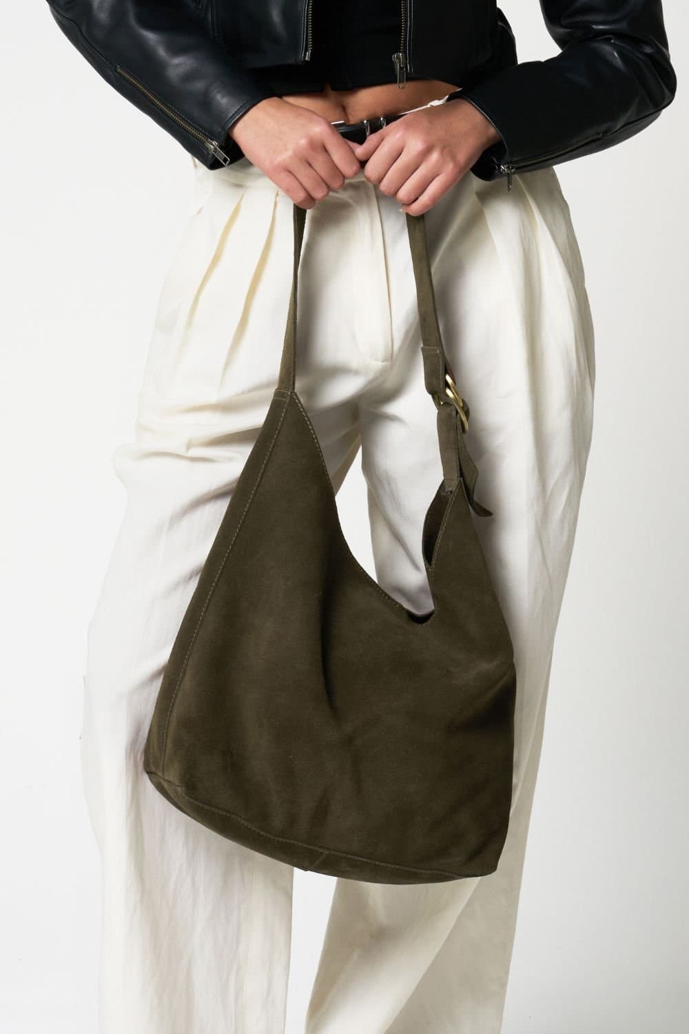 Barneys Originals Barneys Originals Women's Suede Shoulder Bag in Khaki
