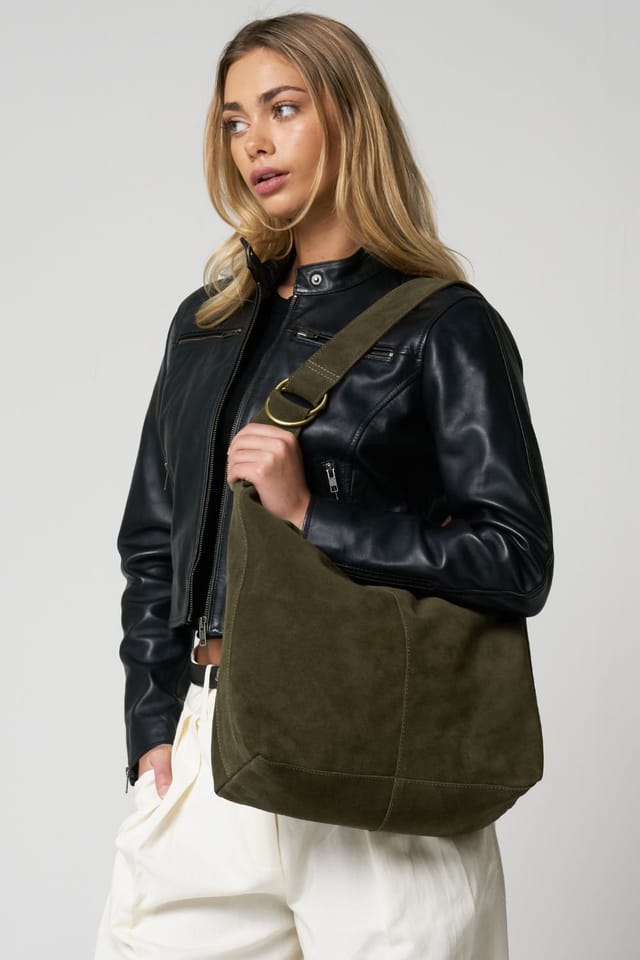 Barneys Originals Barneys Originals Women's Suede Shoulder Bag in Khaki - 2