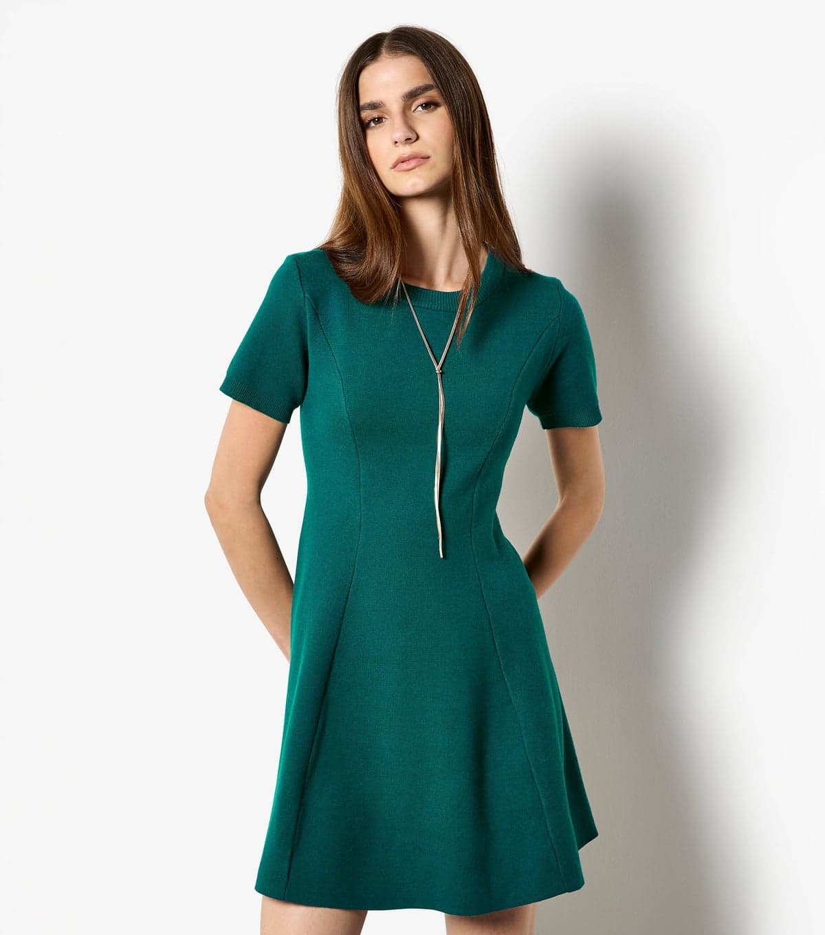 Apricot Women's Dark Green Panel Knitted A-line Dress Apricot New Look