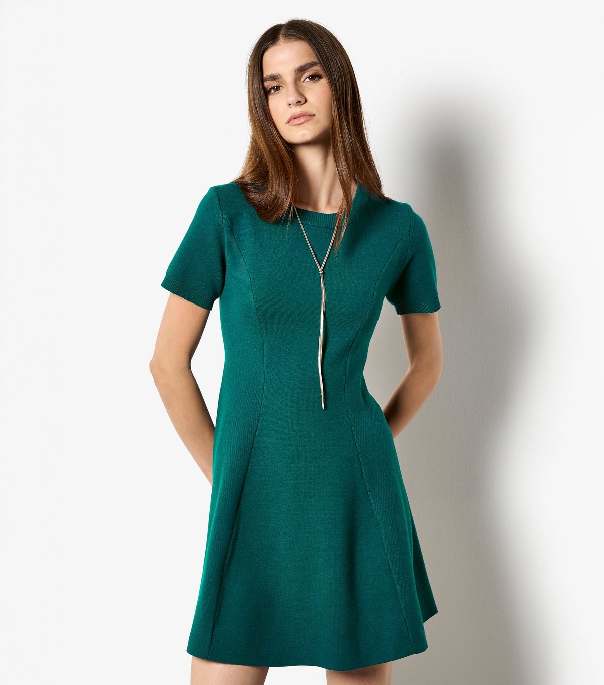 Apricot Women's Dark Green Panel Knitted A-line Dress Apricot New Look - 4