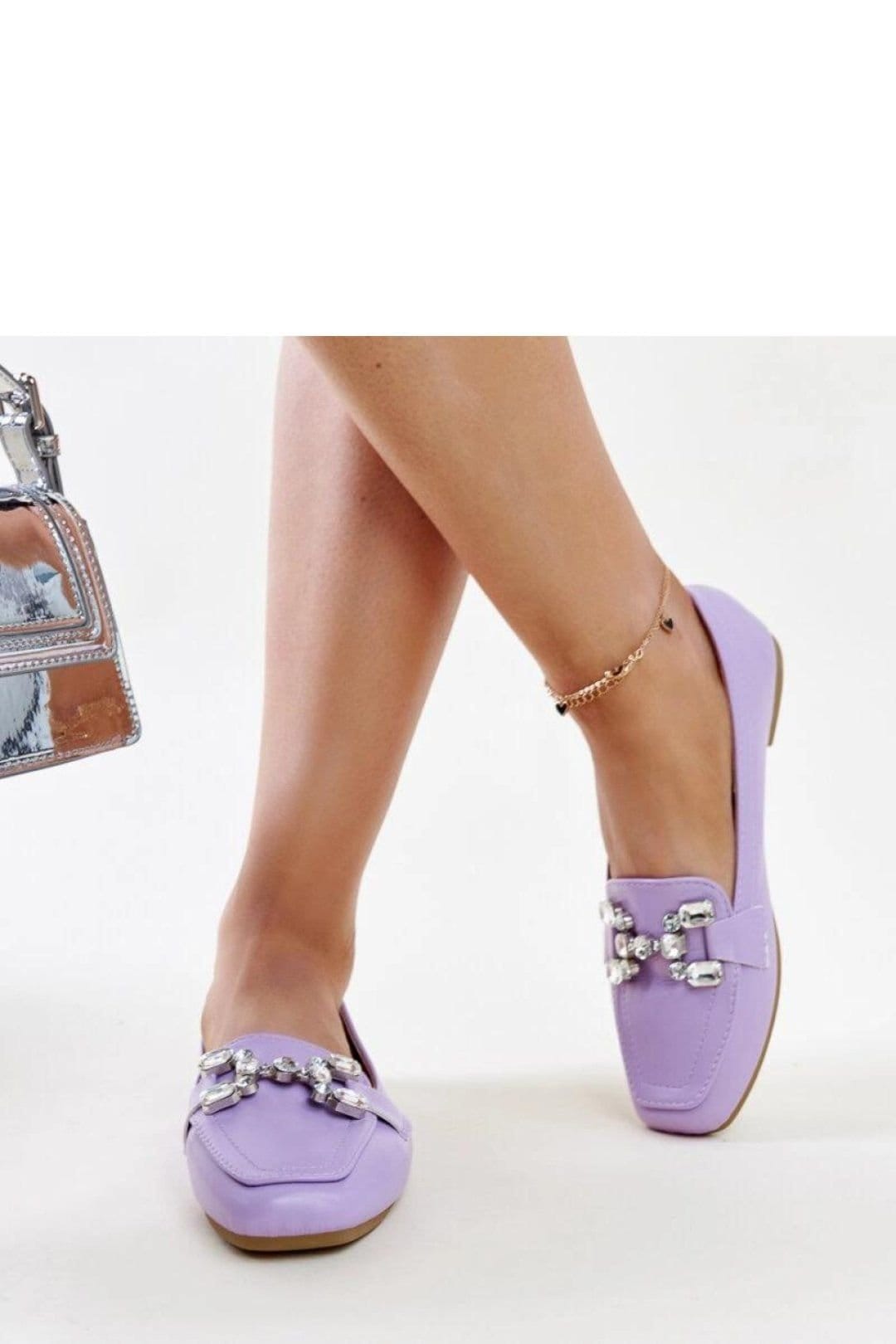 Love Lace Love Lace Women's Purple Mali Moccasins with Zircon Buckle Square Toe Slip On in Violet - 4