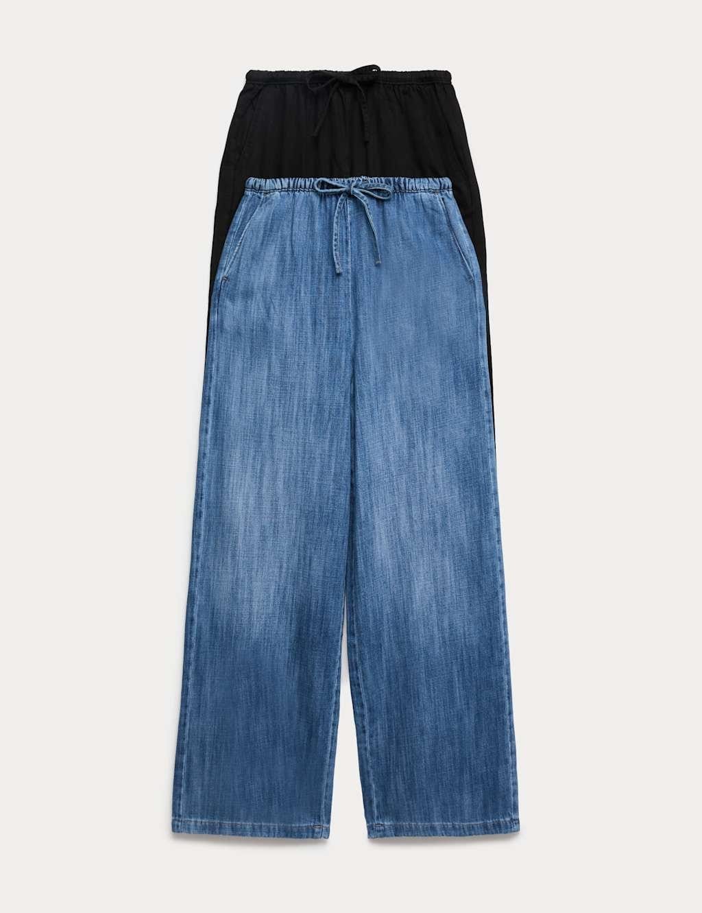 Marks & Spencer M&S 2 Pack Denim Pull On Wide Leg Jeans Medium Blue Mix - 1