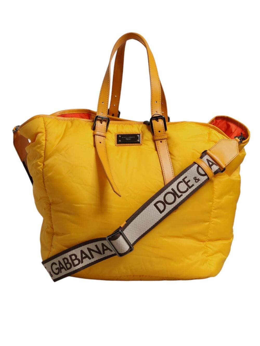 Dolce & Gabbana Dolce & Gabbana Men's Yellow Orange Nylon Logo Plaque Hand Shoulder Duffle Bag - 1