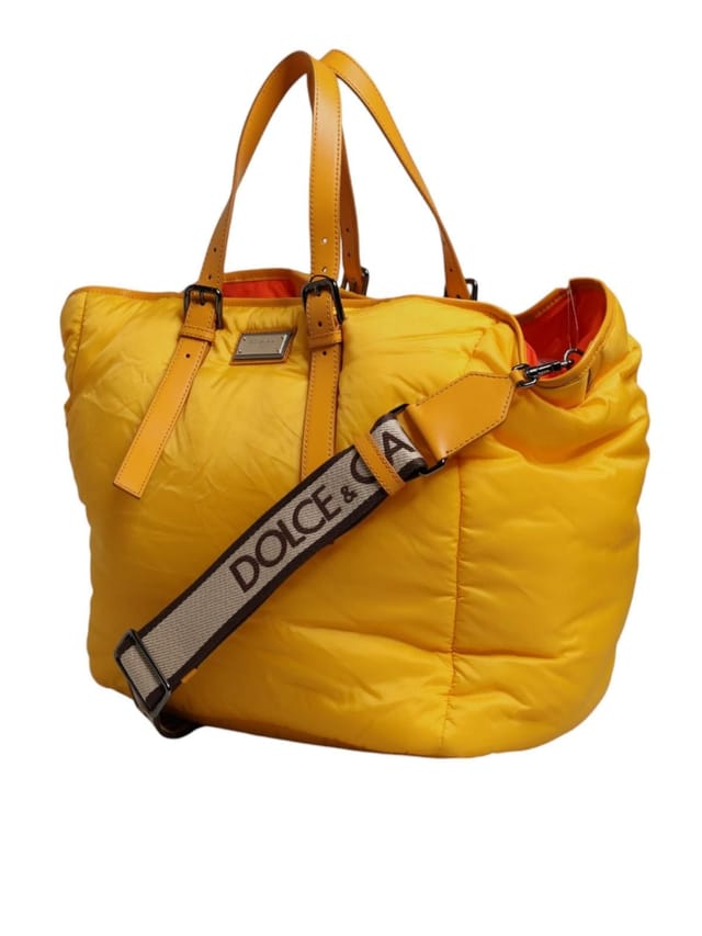 Dolce & Gabbana Dolce & Gabbana Men's Yellow Orange Nylon Logo Plaque Hand Shoulder Duffle Bag - 3