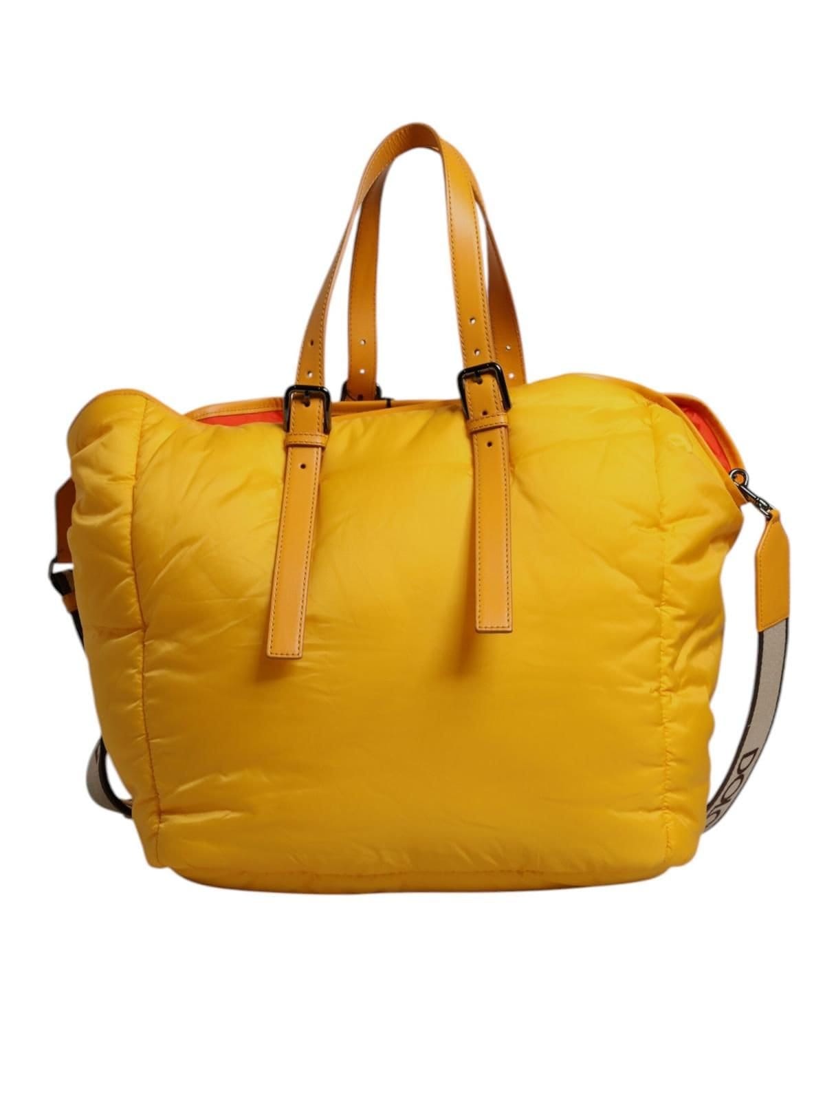 Dolce & Gabbana Dolce & Gabbana Men's Yellow Orange Nylon Logo Plaque Hand Shoulder Duffle Bag - 4