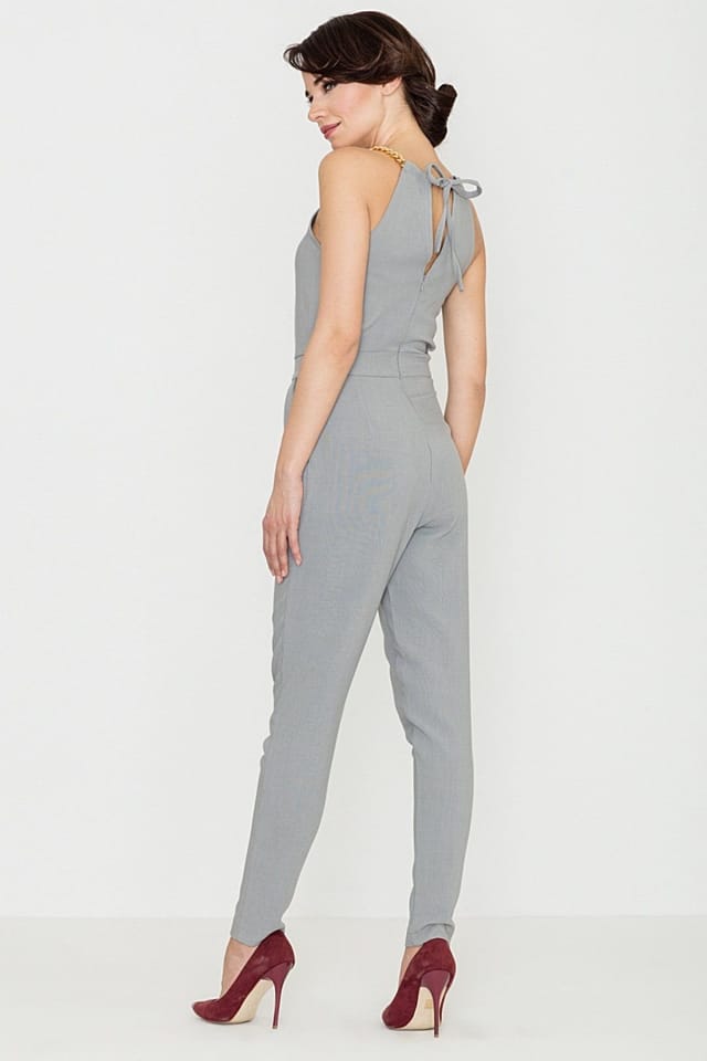 Love Lace Love Lace Women's Semicircle Neck Chain Slit Suit Set in Grey - 2