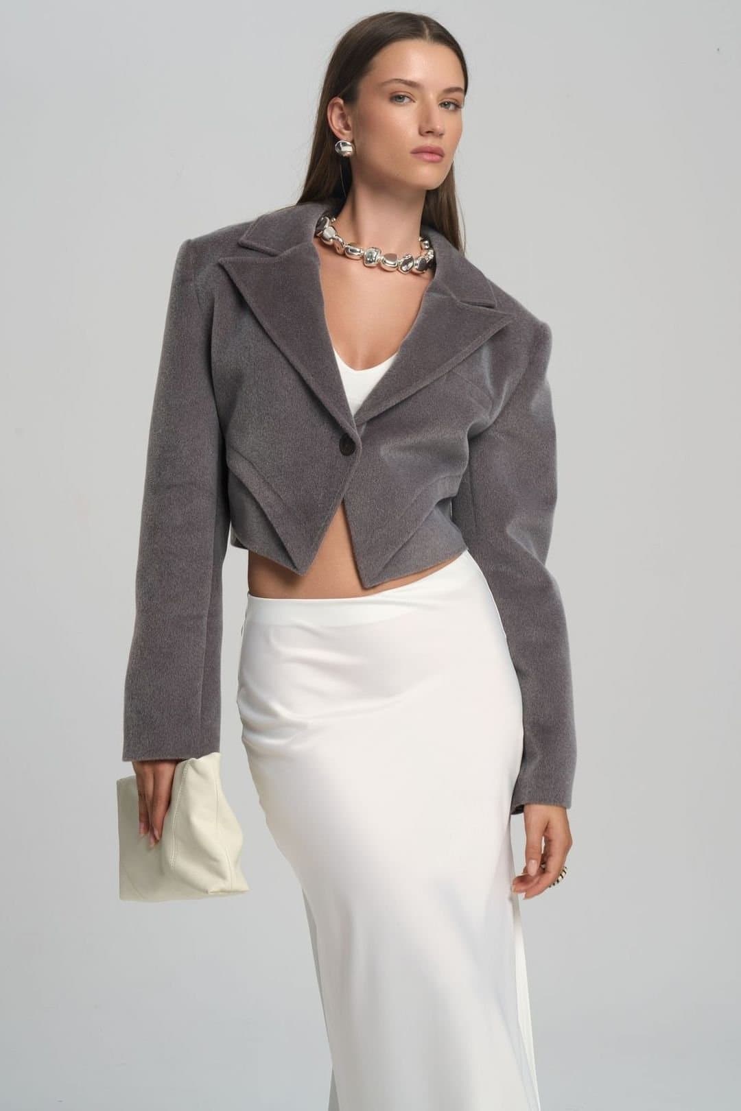 MAI STUDIOS CO. MAI STUDIOS CO. White Satin Bodycon Midi Skirt