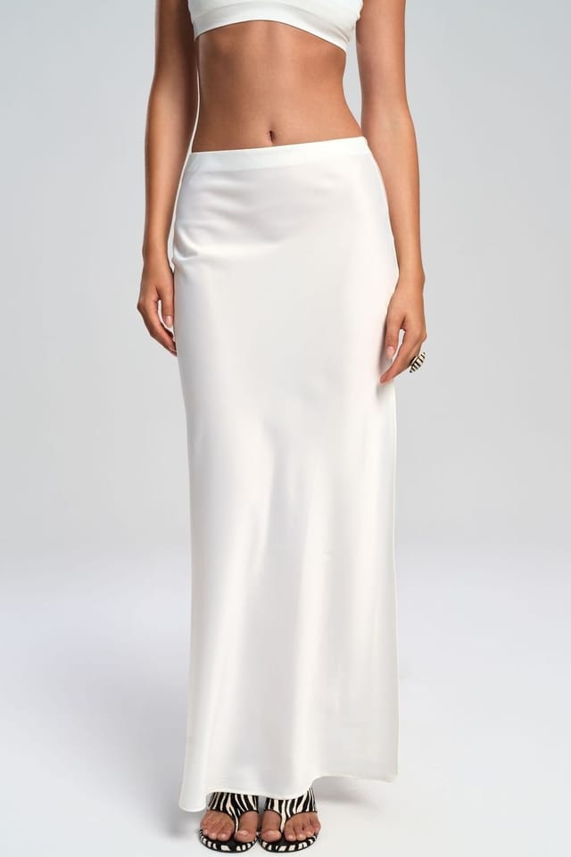 MAI STUDIOS CO. MAI STUDIOS CO. Women's Cecil Slit Detailed Satin Skirt in White - 2