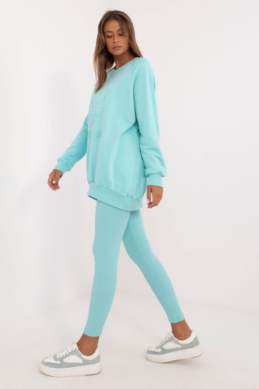Love Lace Love Lace Women's Cotton Elastane Leggings Sweatshirt Set in Green