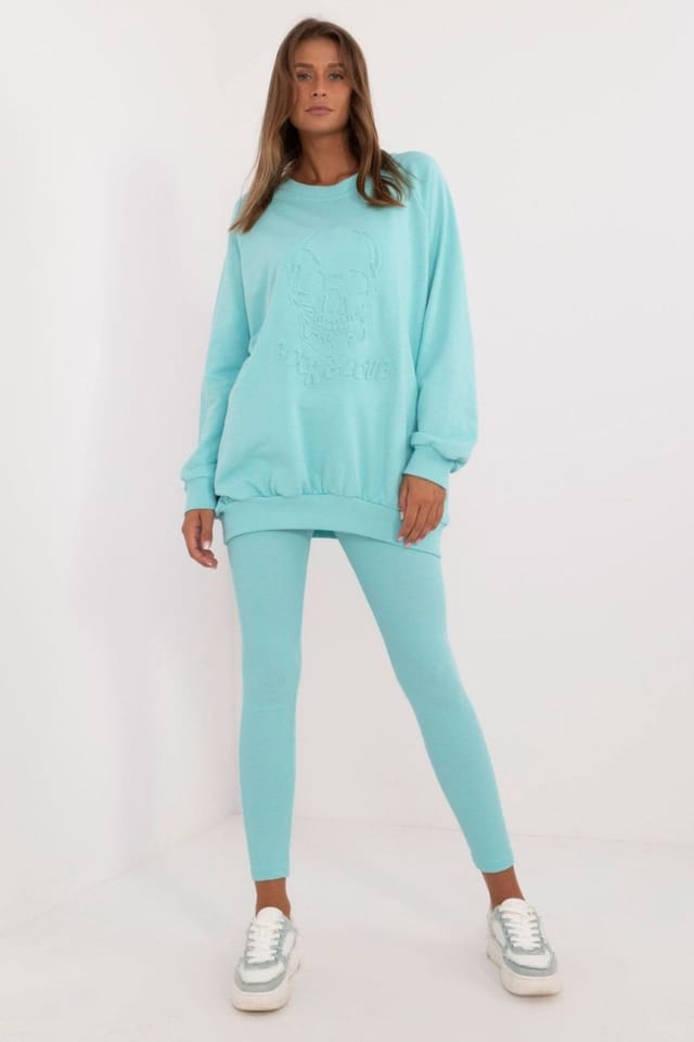 Love Lace Love Lace Women's Cotton Elastane Leggings Sweatshirt Set in Green - 2