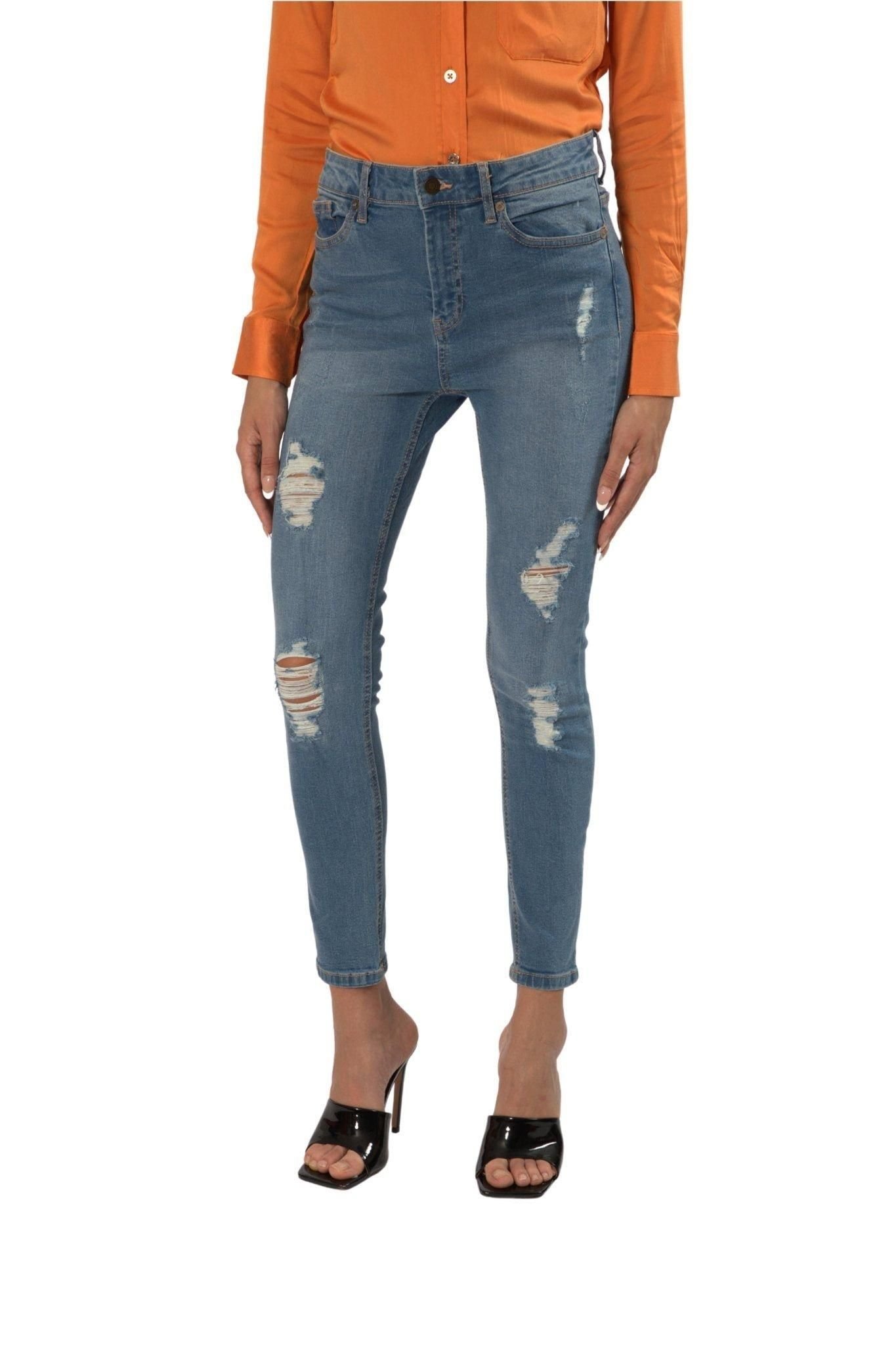 TopLook London TopLook London Women's Extreme Distressed Slim Fit Jeans in Light Blue - 3