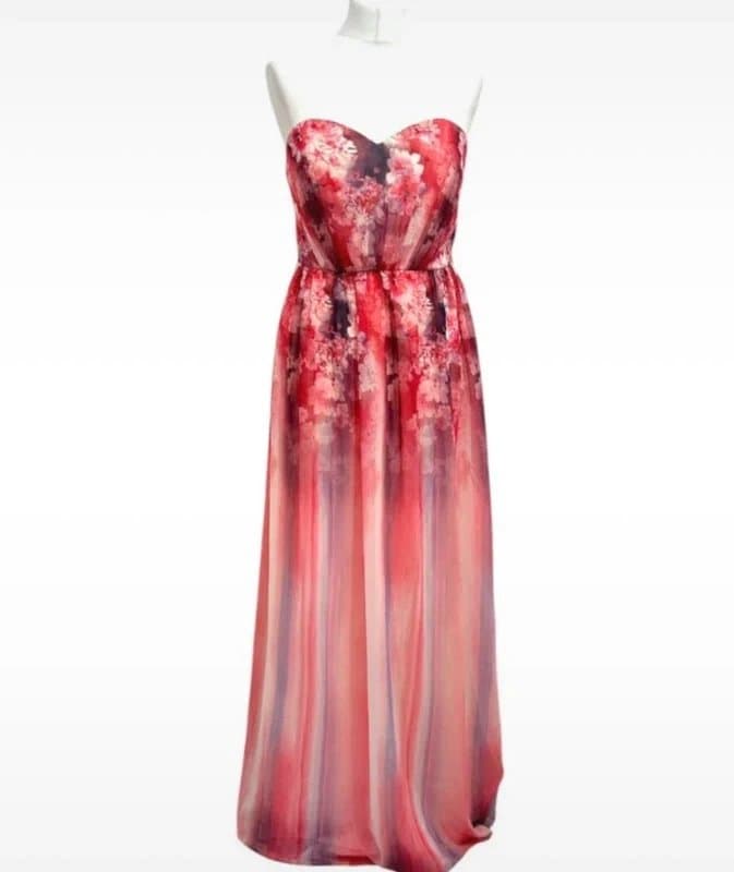 Little Mistress Little Mistress Bandeau Strapless Pink Floral Maxi Dress Size 14 New Summer Wedding Guest
