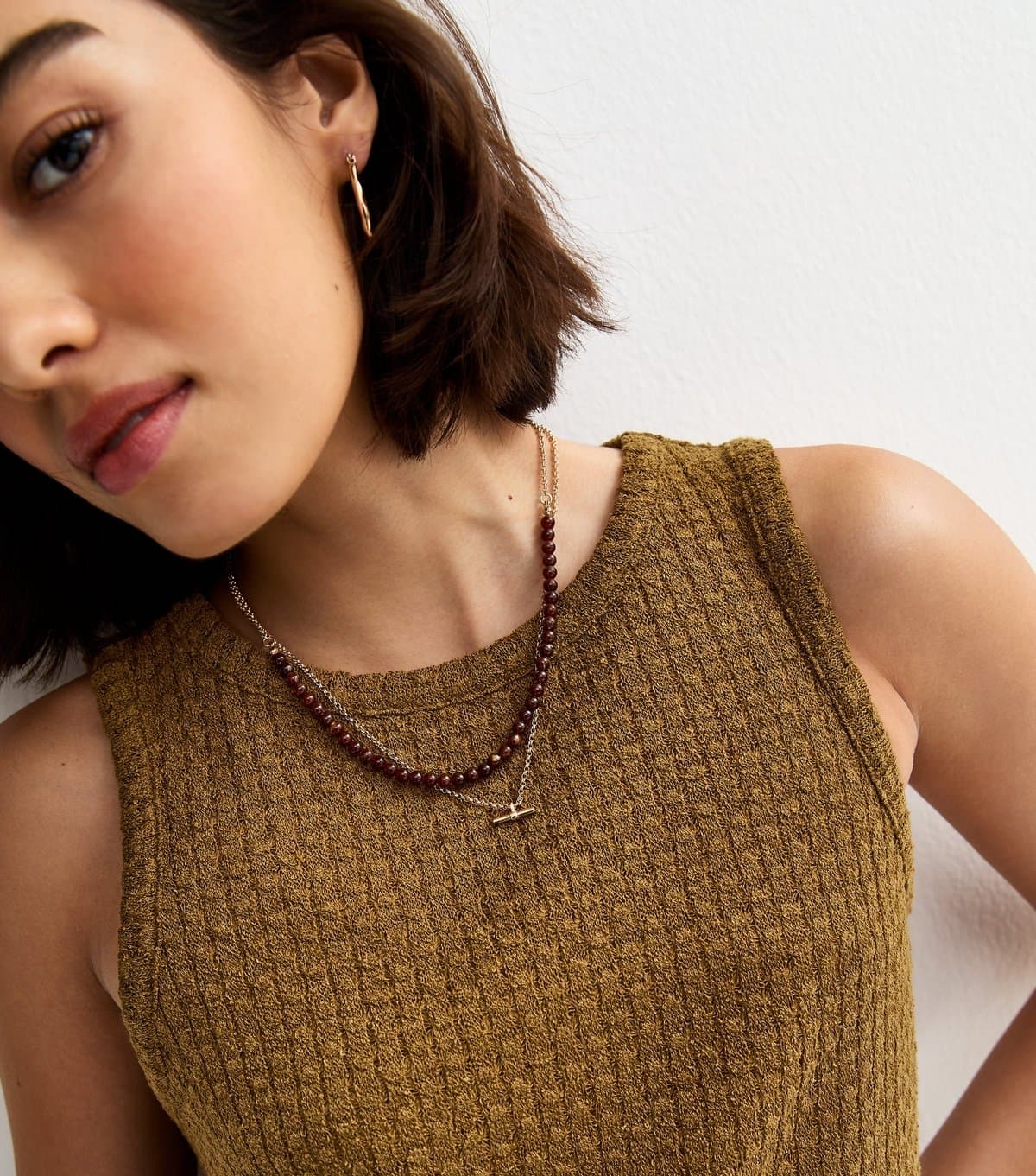 New Look Women's Khaki Brown Soft Touch Textured Slit Hem Vest Top New Look