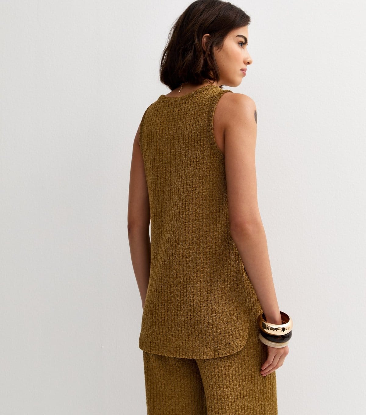 New Look Women's Khaki Brown Soft Touch Textured Slit Hem Vest Top New Look - 4