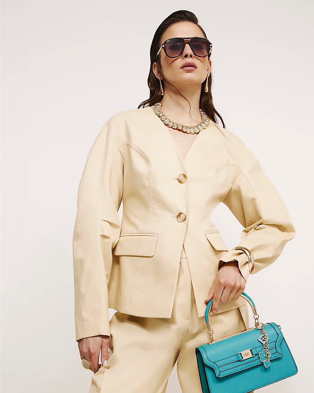 River Island River Island Womens Yellow Collarless Blazer