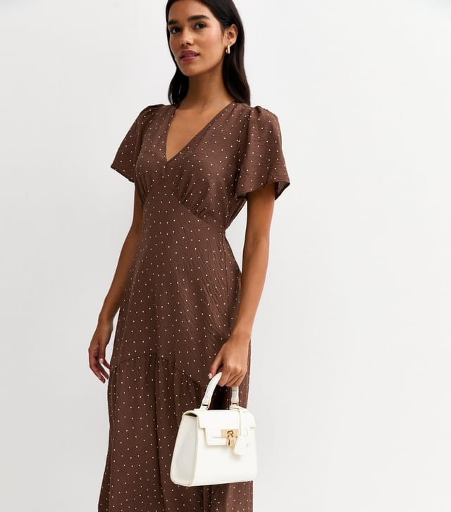 New Look Women's Brown Spot Print Tiered Midi Tea Dress New Look - 3