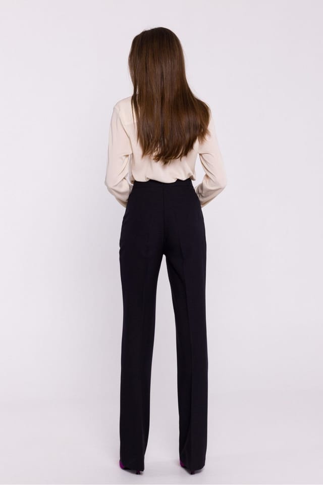 Love Lace Love Lace Women's Elegant High Rise Flared Trousers Pressed Crease in Black - 2