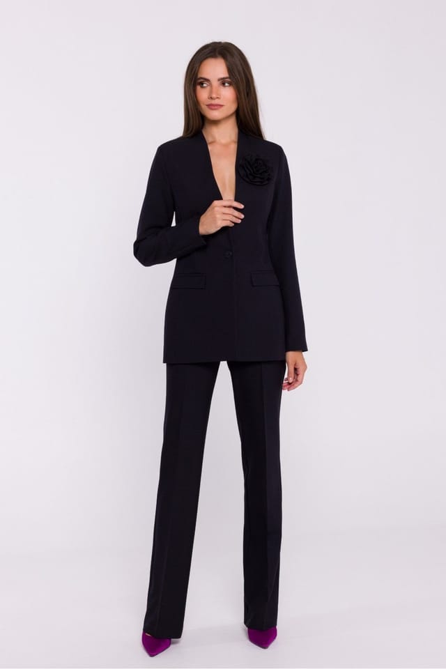 Love Lace Love Lace Women's Elegant High Rise Flared Trousers Pressed Crease in Black - 3