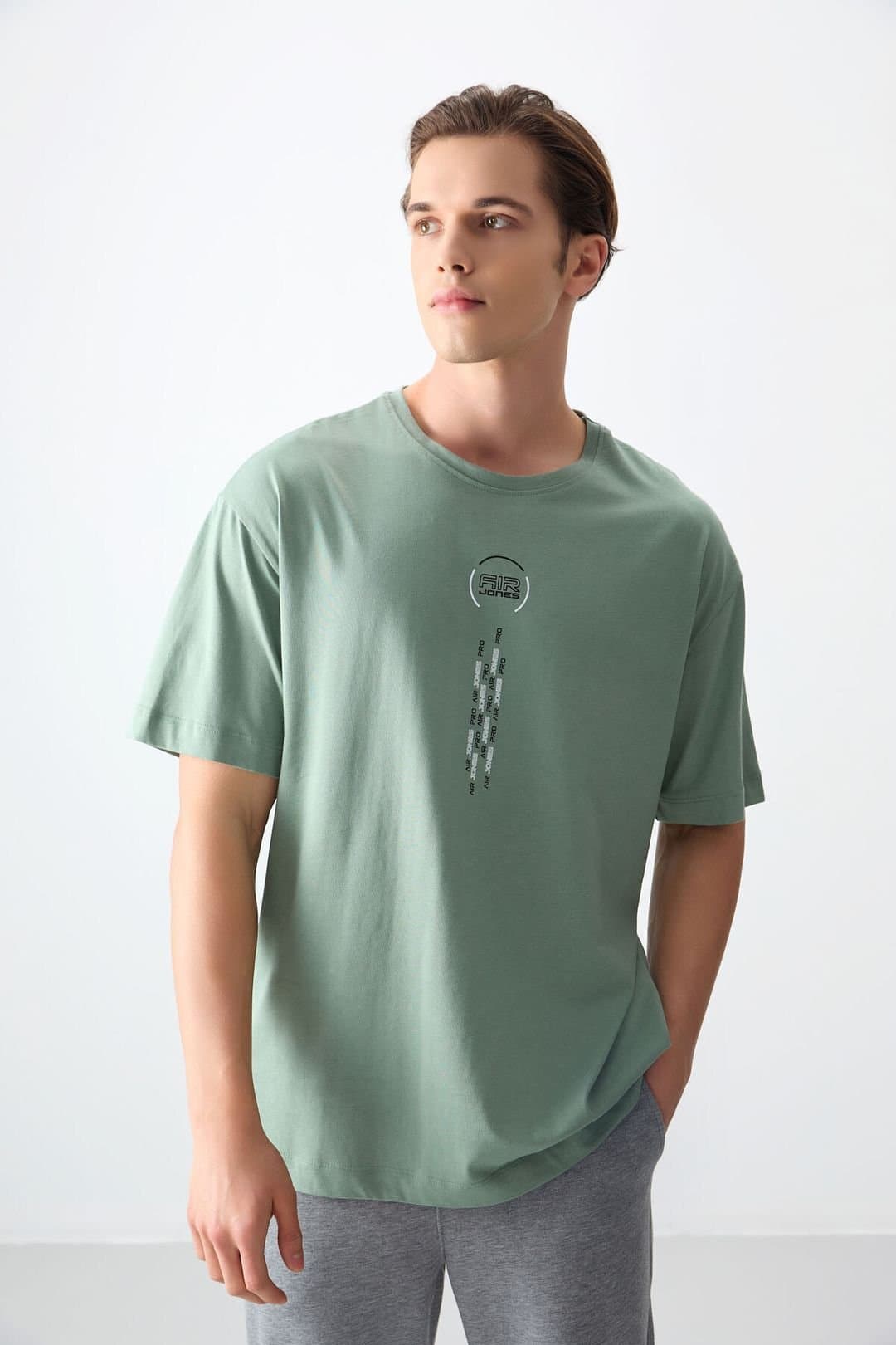Tommy Life Tommy Life Men's Oversized Cotton Text Print Crew Neck T-Shirt in Mint