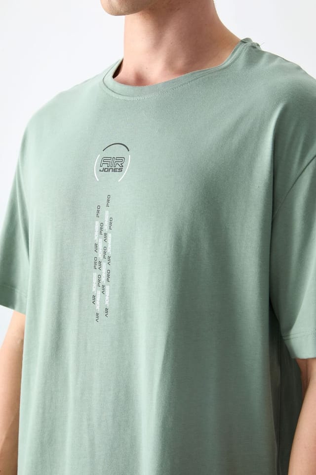 Tommy Life Tommy Life Men's Oversized Cotton Text Print Crew Neck T-Shirt in Mint - 2