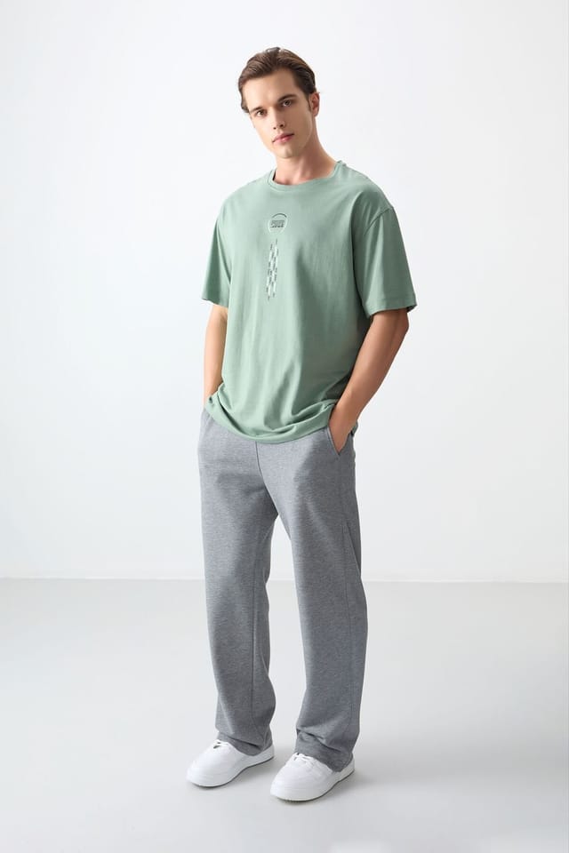 Tommy Life Tommy Life Men's Oversized Cotton Text Print Crew Neck T-Shirt in Mint - 3