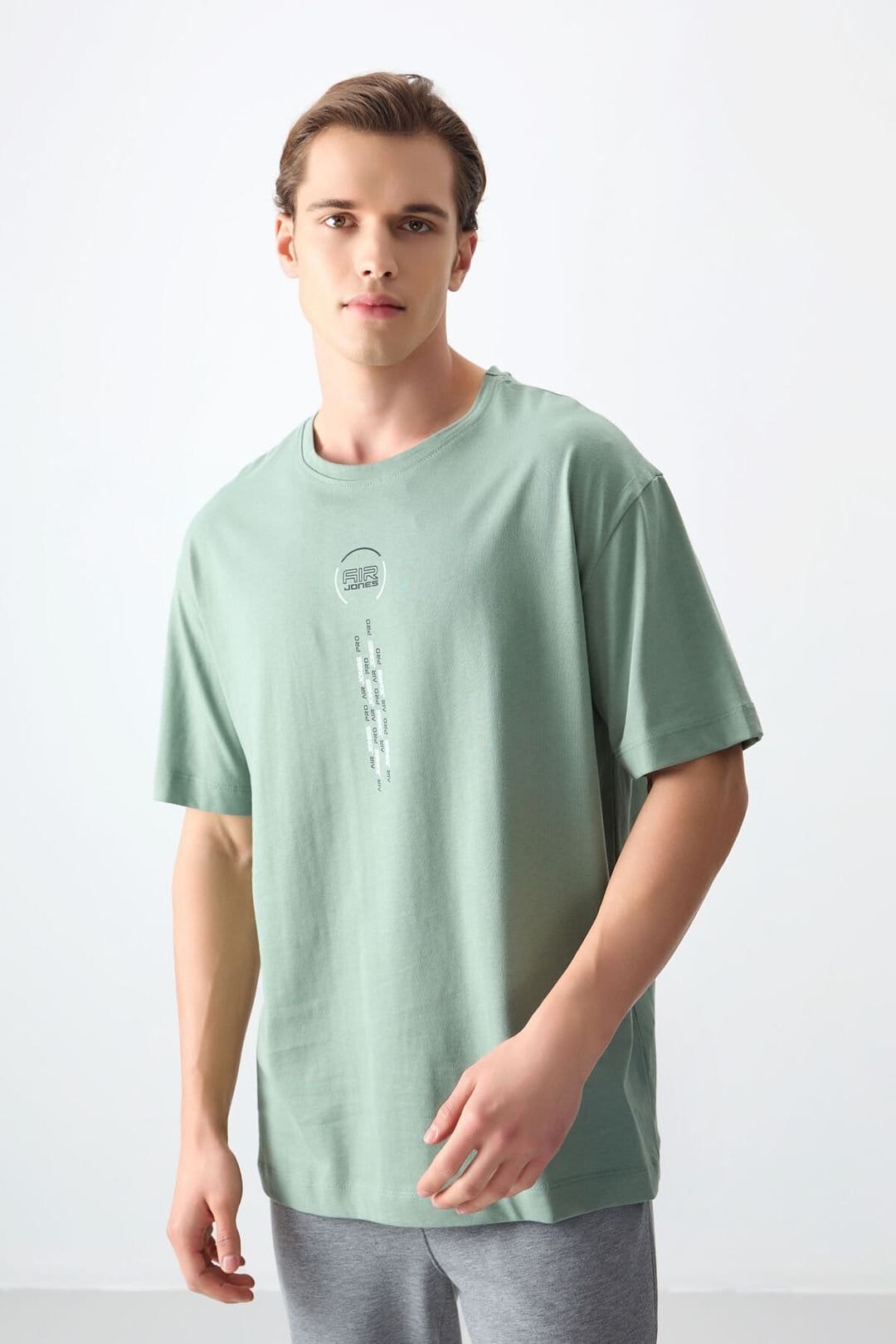 Tommy Life Tommy Life Men's Oversized Cotton Text Print Crew Neck T-Shirt in Mint - 4