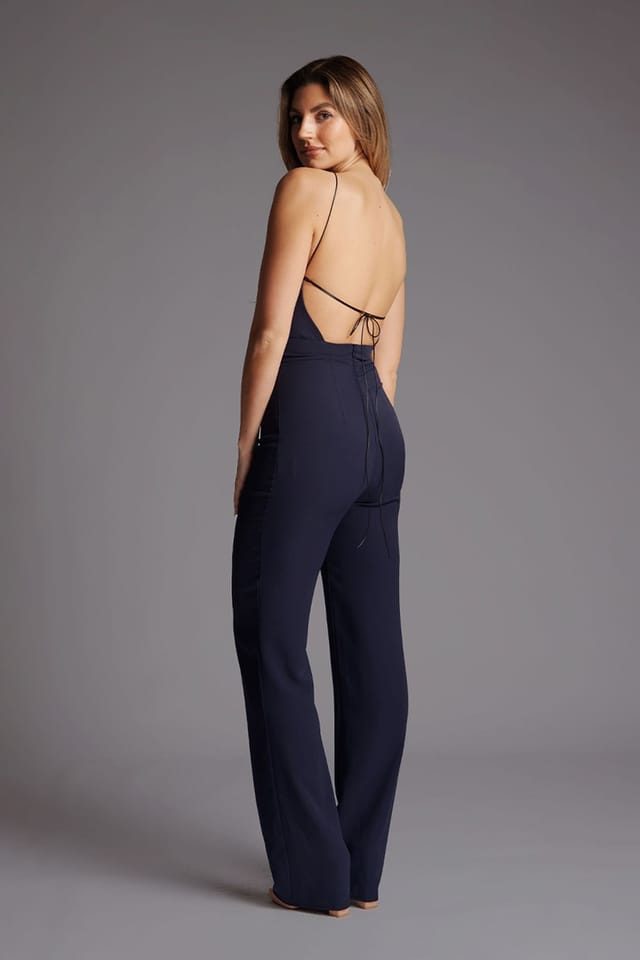 Vesper Vesper Women's Open Back Wide Leg Jumpsuit in Navy - 3