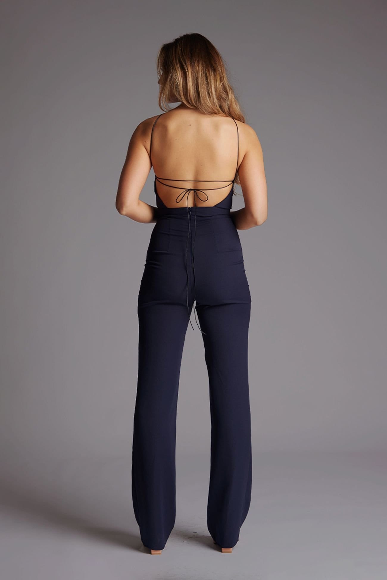 Vesper Vesper Women's Open Back Wide Leg Jumpsuit in Navy - 4