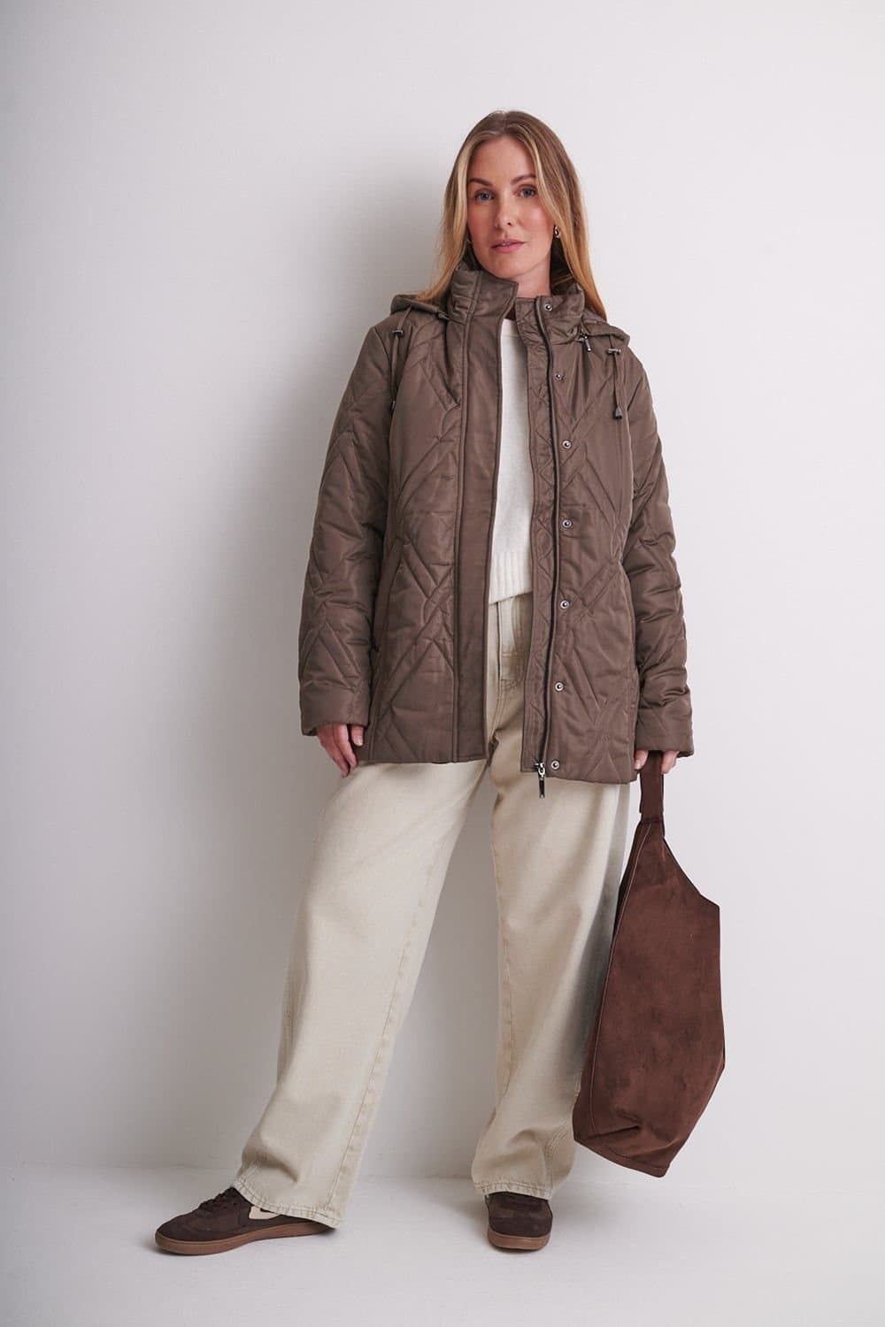 Anna Rose Anna Rose Women's Satin Effect Quilted Hooded Coat in Chocolate