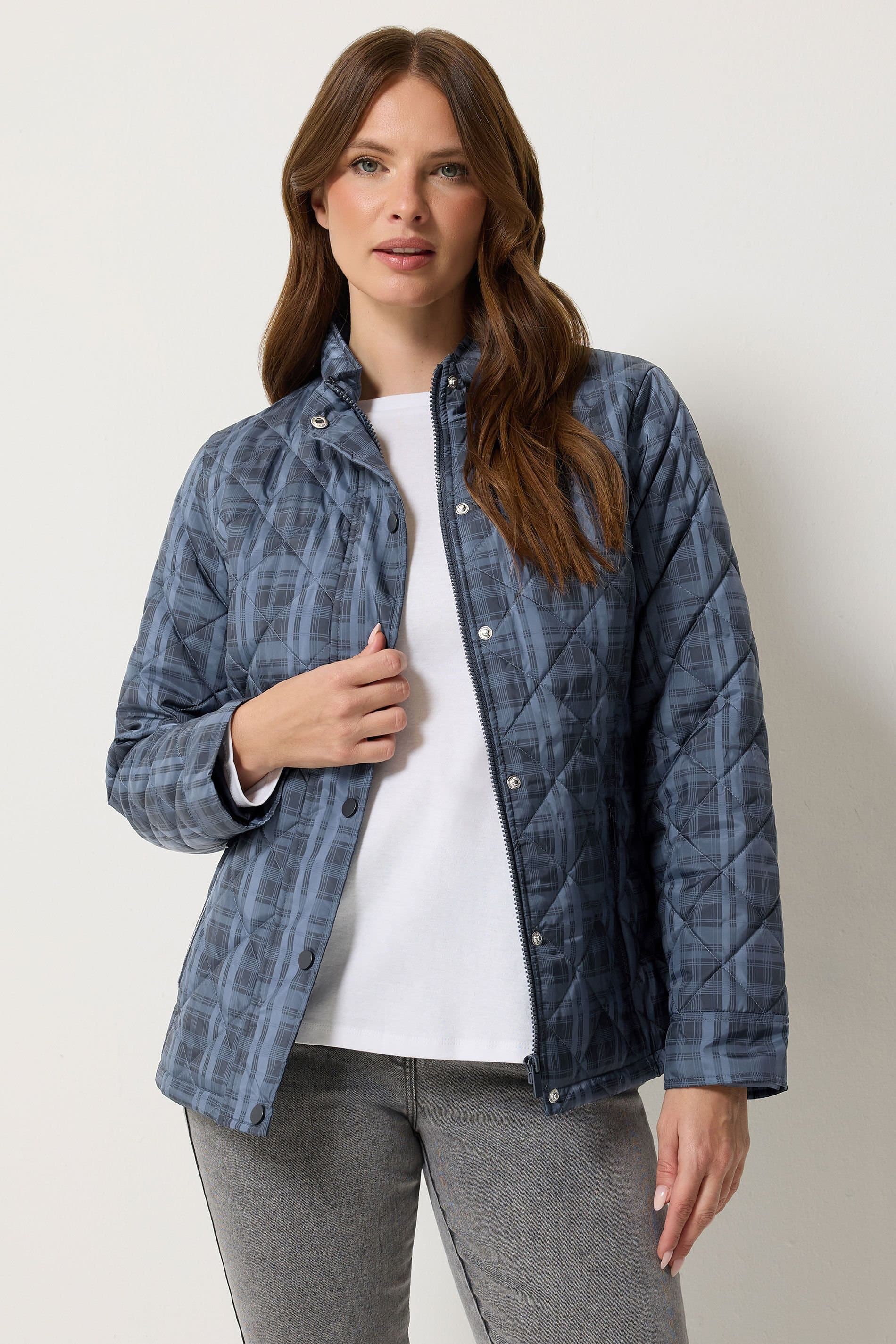 M&Co M&Co Women's Check Print Quilted Jacket in Mid Navy