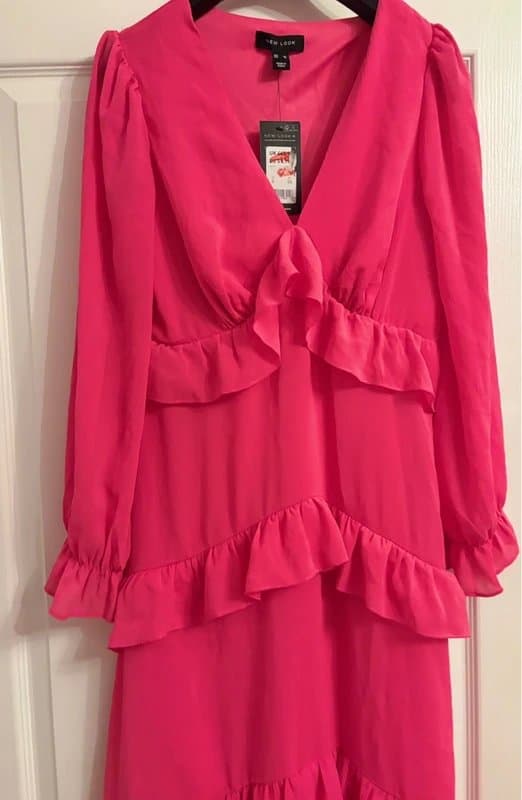 New Look New look pink Plunge statement maxi wedding party holiday front split dress 8-10 same day post