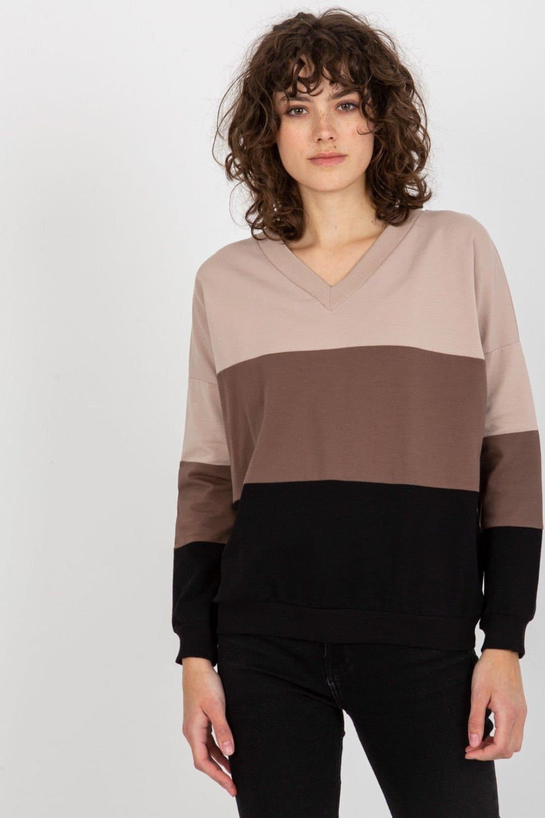Love Lace Love Lace Women's Long Sleeve Heart Neck Sweatshirt in Beige