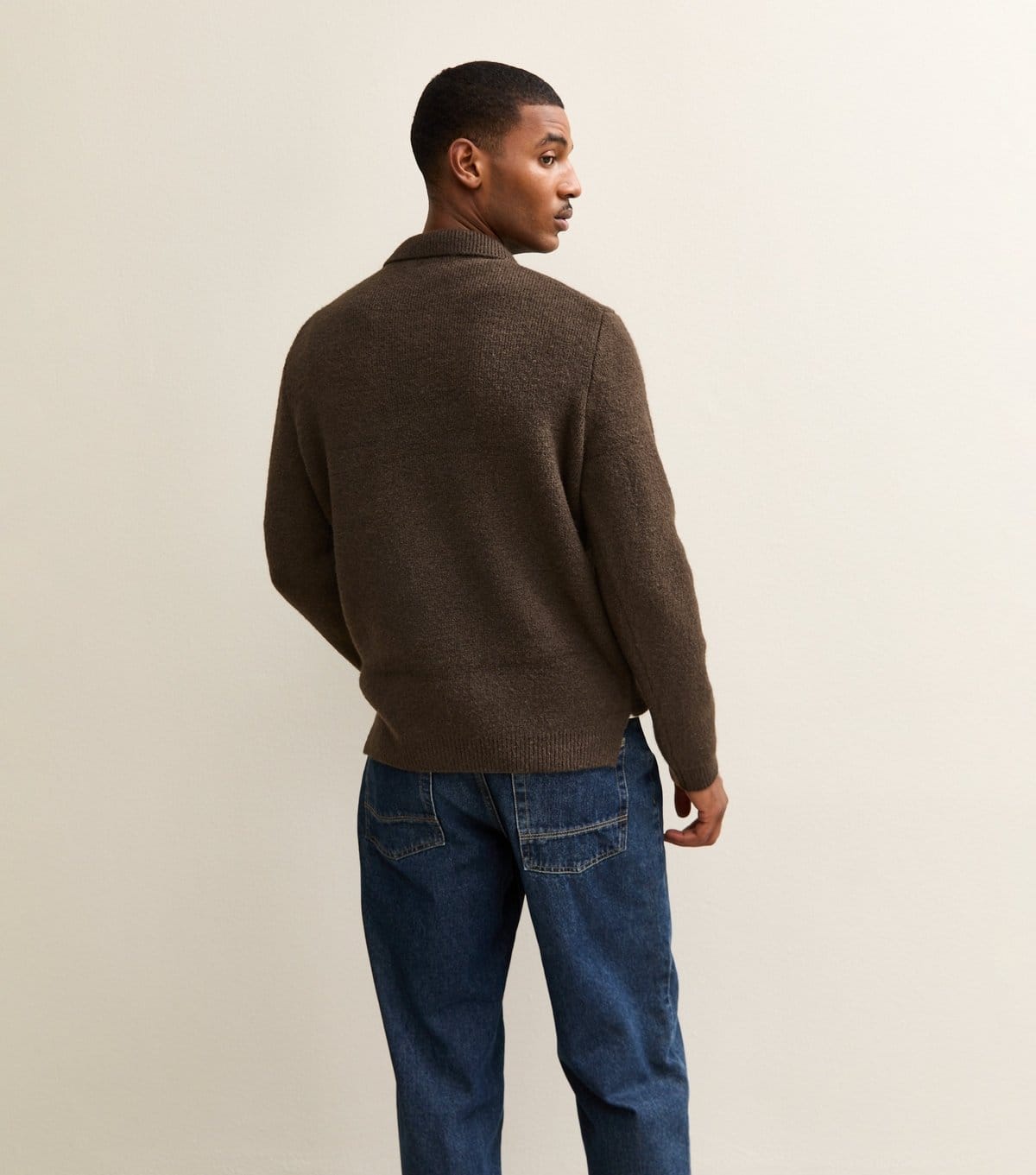 New Look Men's Dark Brown Regular Fit Long Sleeve Brushed Quarter Zip Polo Knit Jumper New Look - 4