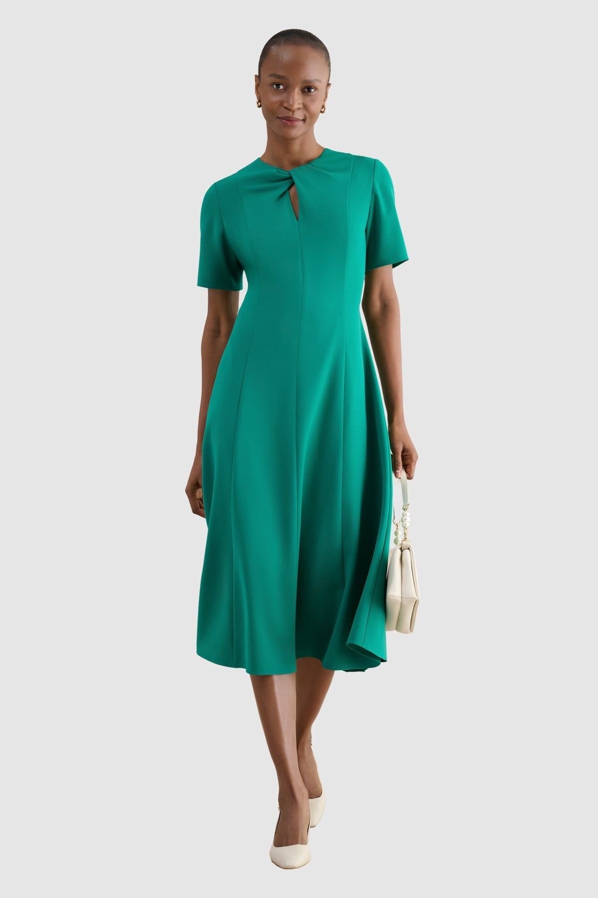 Hobbs London Teal Twist Detail Midi Dress