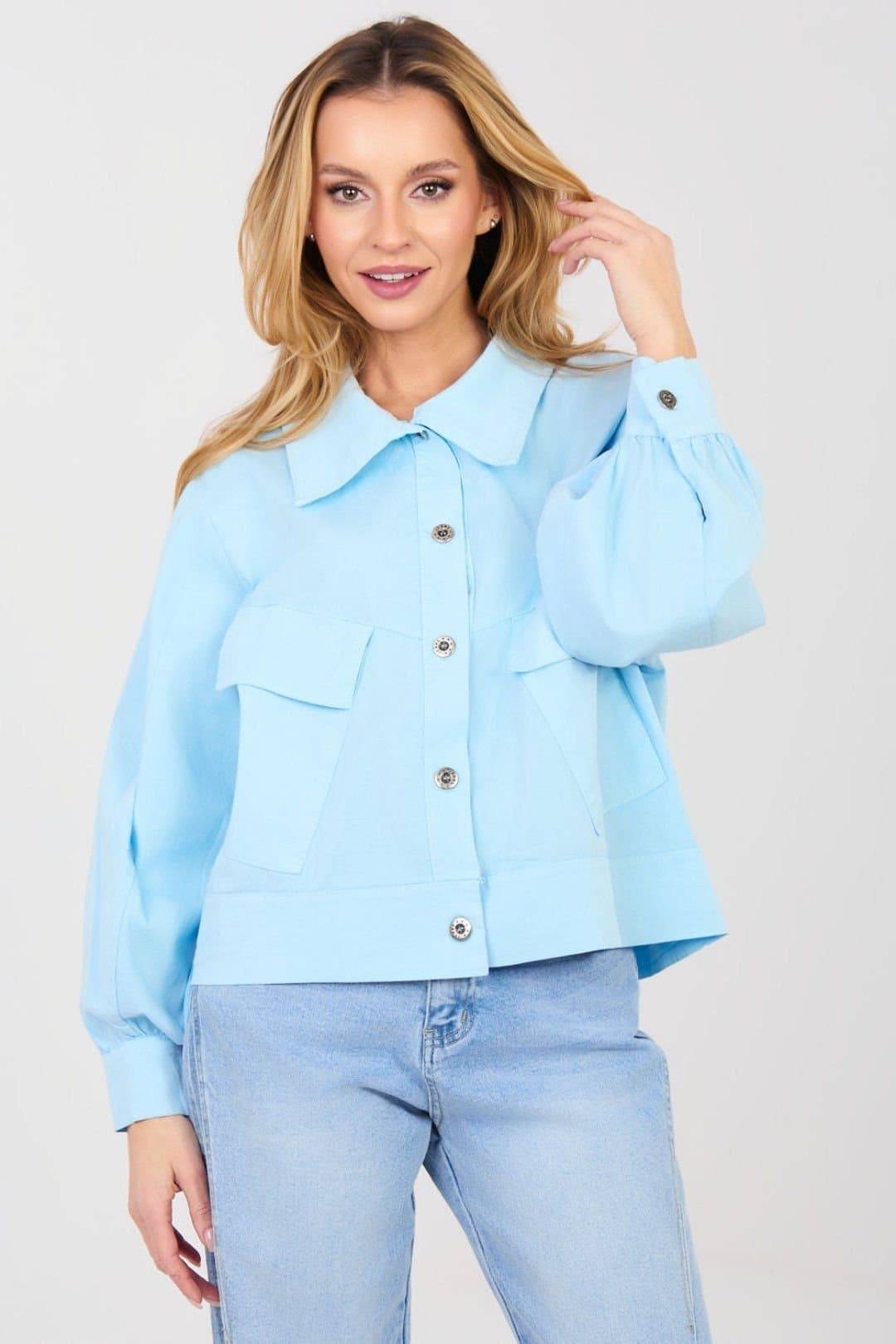 Love Lace Love Lace Blue Cotton Shirt with Pockets for Women