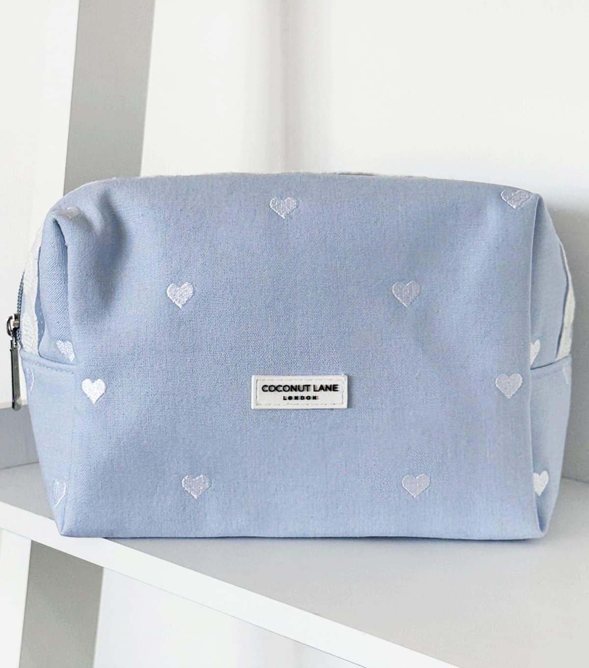 Coconut Lane Coconut Lane Light Blue Heart Embroidered Makeup Bag