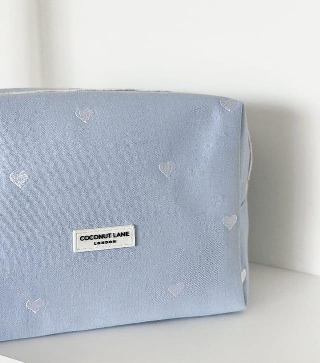 Coconut Lane Light Blue Heart Embroidered Makeup Bag Coconut Lane New Look - 2