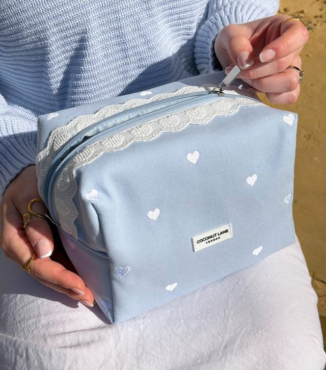 Coconut Lane Light Blue Heart Embroidered Makeup Bag Coconut Lane New Look - 3