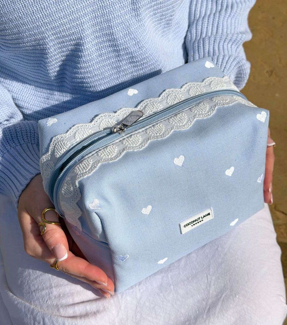 Coconut Lane Light Blue Heart Embroidered Makeup Bag Coconut Lane New Look - 4