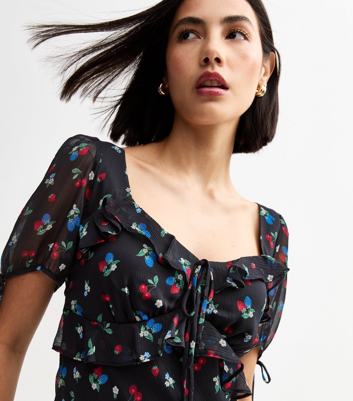 New Look Women's Black Berry Print Chiffon Tie Trim Midi Dress New Look - 3