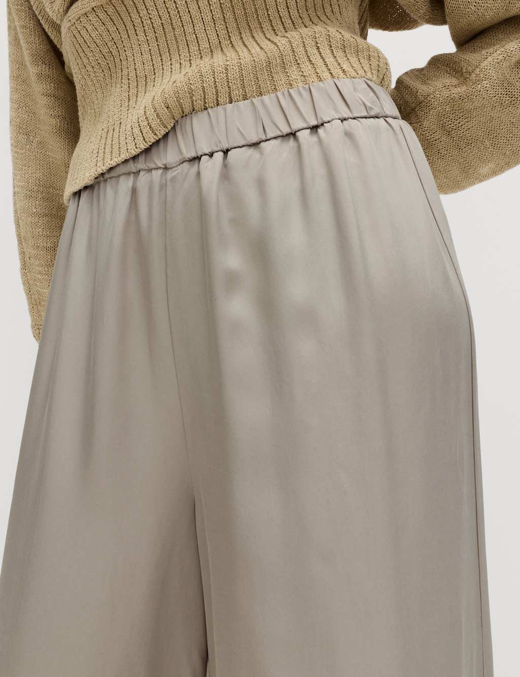 Marks & Spencer M&S Satin Wide Leg Trousers Stone - 4