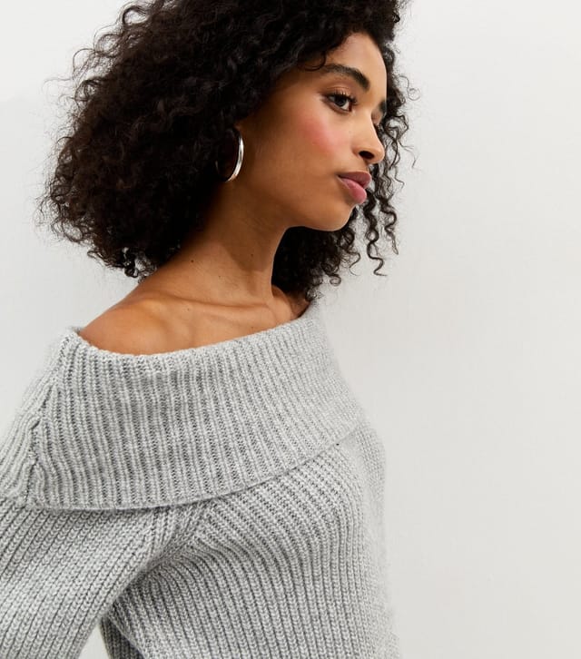 New Look Women's Light Grey Ribbed Bardot Knit Jumper New Look - 2