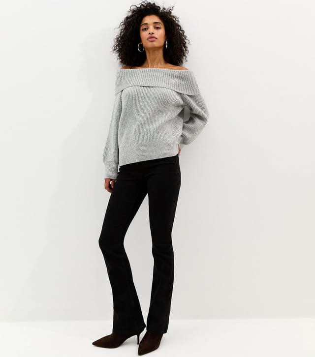 New Look Women's Light Grey Ribbed Bardot Knit Jumper New Look - 3